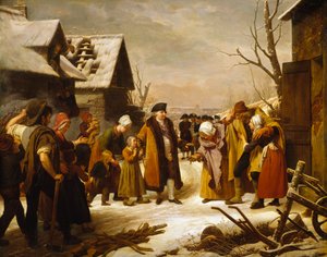 लुई सोलहवें 1788 की सर्दियों के दौरान वर्साय के गरीबों को भिक्षा बांटते हुए