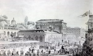 हरकुलेनियम में पाए गए पुरावशेषों को नेपल्स संग्रहालय में ले जाया जा रहा है, c.1782 (कागज पर कलम, स्याही और जल रंग) द्वारा लुई जीन डेस्पर्ज