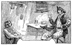 रॉबर्ट लुई स्टीवेन्सन (1850-1894) 1915 के उपन्यास "ट्रेजर आइलैंड" के लिए लुई रहेड (1857-1926) द्वारा चित्रण