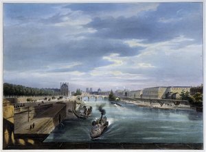 कैरोसेल ब्रिज और स्टीम बोट - अर्नौट द्वारा "" पेरिस एन 1837 "में द्वारा लुइस जूल्स अर्नौट