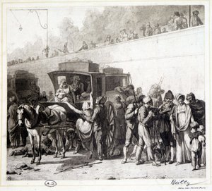 बोइली (1803) की पेंटिंग के अनुसार लियोन मैरोटे द्वारा एक परिश्रम, हेलियोग्रावर का आगमन।