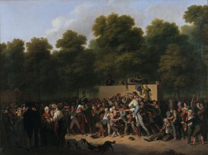 किंग्स..., 1822 के अवसर पर चैंप्स-एलिसीज़ पर शराब और भोजन का वितरण। द्वारा लुई लियोपोल्ड बोइली