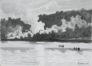 फायर सीन फ्रॉम ईस्ट लाइम, कनेक्टिकट, 1900। द्वारा लुई मिशेल एल्सहेमियस