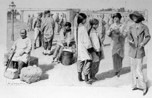स्टॉपओवर के दौरान ट्रांस-साइबेरियन से चीनी और यूरोपीय यात्री। 1913. बीमार डी सबाटिएर