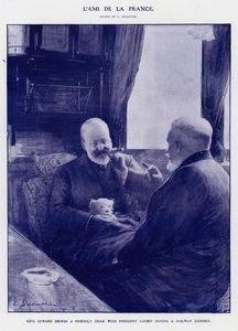 फ्रांस के राष्ट्रपति एमिल लुबेट (लिथो) के साथ ट्रेन यात्रा पर किंग एडवर्ड सप्तम द्वारा लुई रेमी सबेटियर