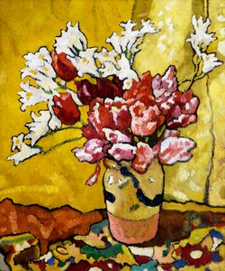 फूलदान, ट्यूलिप और सफेद फूल द्वारा लुई वाल्टैट