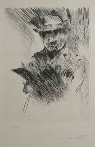 सेल्फ पोर्ट्रेट, c.1920-21 (ड्राईपॉइंट) द्वारा लोविस कोरिंथ