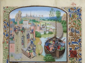 ऑडेनार्डे 1380, सीए 1470-1475 में गेन्ट व्यापारियों का नरसंहार। द्वारा Loyset Liedet