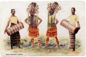 डेविल डांसर्स, सीलोन, c.1900-20 (हाथ से रंग वाली तस्वीर)