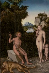 अ फैन एंड हिज़ फैमिली विथ ए स्लाइन लायन, c.1526 (पैनल पर तेल) द्वारा लुकास द एल्डर क्रैनाच