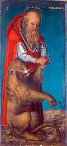 ""सेंट जेरोम"" लुकास क्रैनाच द एल्डर द्वारा पेंटिंग (1472-1553) - 1515 - लकड़ी पर तेल मंद 24.5x11.5 सेमी कला इतिहास संग्रहालय, वियना द्वारा लुकास द एल्डर क्रैनाच