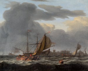 किसी न किसी समुद्र में लंगर में एक युद्धपोत, c1660-c1708 द्वारा लुडोल्फ बैकहुसेन आई