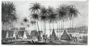 जी लैंग्ल्यूम (fl.1822-40) 1822 द्वारा उत्कीर्ण &39;दुनिया भर की यात्रा&39; से सैंडविच द्वीप में हनौरौर का बंदरगाह द्वारा लुडविग चोरिस