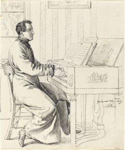 ग्रिम, लुडविग एमिल जर्मन, 1790 - 1863 आर्टिस्ट ब्रदर इन लॉ, लुडविग हसेनफ्लग, पियानो बजाने की तैयारी, 1826 (वोव पेपर पर ग्रेफाइट पर कलम और काली स्याही)