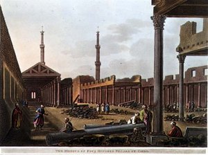 काहिरा में चार सौ स्तंभों की मस्जिद, 'मिस्र में दृश्य' से प्लेट 28, थॉमस मिल्टन (1743-1827) पब द्वारा उकेरी गई। रॉबर्ट बॉयर द्वारा (1758-1834) 1802 (एक्वाटिंट) द्वारा लुइगी (बाद में) मेयर