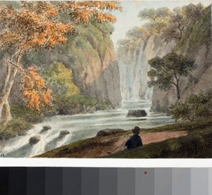 नदी और झरने के साथ लैंडस्केप (वाटरकलर, c.1825) द्वारा लुइगी गैरीबो