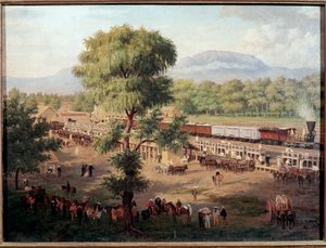 लुइस कोटो (1830-1891) द्वारा मेक्सिको वैली पेंटिंग के रेलवे का दृश्य मेक्सिको सिटी, इतिहास का राष्ट्रीय संग्रहालय, चैपलटेपेक कैसल द्वारा लुइज़ कोटो