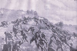 Szawle की वापसी। द इलस्ट्रेटेड हिस्ट्री ऑफ़ द वर्ल्ड वॉर 1914-1915 पब से, स्टॉर्मिंग द रिज। यूनियन बर्लागसेफेलफ्चाफ्ट द्वारा द्वारा एम. बरस्कुद्स