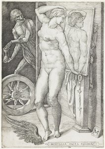 डेथ सरप्राइज़िंग अ वुमन, c.1490-c.1540 (उत्कीर्णन) द्वारा एम मास्टर