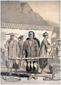 फिशमॉन्गर्स, विक्टोरिया स्ट्रीट, हांगकांग, चीन, c1860।