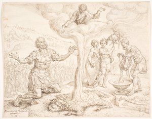 गिदोन घुटनों के बल बैठकर प्रार्थना कर रहा है (ओस और ऊन की कहानी) द्वारा Maarten van Heemskerck