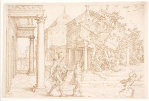 शिमशोन ने पलिश्तियों के साथ मिलकर घर को नष्ट कर दिया द्वारा Maarten van Heemskerck