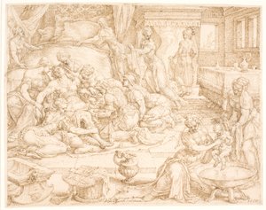 Tamar giving Birth to Pharez og Zarah द्वारा Maarten van Heemskerck