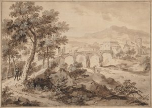 ब्रिज, 1700-1729 के साथ लैंडस्केप। द्वारा मार्को रिक्की