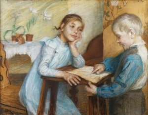 एक इंटीरियर विद ए बॉय रीडिंग टू अ गर्ल, 1912