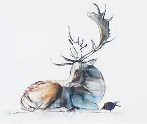 बक और पक्षी, 2006 (कागज पर लकड़ी का कोयला unde)