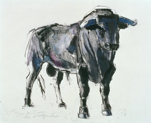 मियाजादास, 1998 की बुलिंग (कागज पर मिश्रित मीडिया)