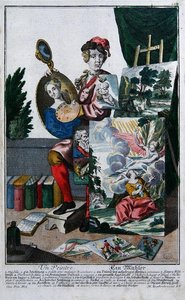 एक पेंटर, c.1735 (रंगीन उत्कीर्णन) द्वारा मार्टिन एंजेलब्रेट