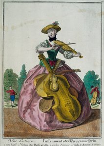 मार्टिन एंगेलब्रेच (1684-1756), रंगीन प्रिंट, फ्रांस द्वारा उने लुटियरे, लुटिस्ट विओला, सेलो और वायलिन द्वारा