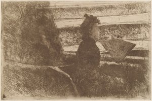 लेडी इन ब्लैक, इन ए लॉग, फेसिंग राइट, c. 1880. द्वारा मैरी कसाट