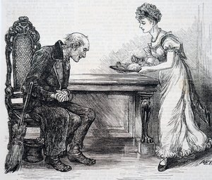 क्रॉसिंग स्वीपर को गर्मागर्म डिनर देती महिला। मैरी एलेन एडवर्ड्स (1838-1934) द्वारा एक अंग्रेजी कलाकार द्वारा मैरी एलेन एडवर्ड्स