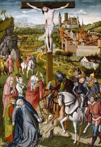 Crucifixion, c.1465-70 (लकड़ी पर तड़का और तेल) द्वारा मास्टर ऑफ जार्ज मुहालिच के मिस्टरलिन क्रॉनिकल एट्रो। जॉर्ज Muehlichs के मास्टर के लिए Meisterlin क्रॉनिकल attr। को