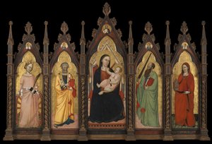 Polyptych - कुंवारी और बाल चार संतों के साथ विराजमान