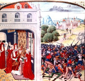 एविग्नन फ्रांस में पोप ग्रेगरी IX का अभिषेक (1227-1241 में परमधर्मपीठ) द्वारा जीन फ्रोइसार्ट (वेल्लम)