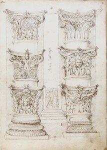 छह राजधानियाँ, एक लेसीन और दो स्तंभ आधार, c1512-1517 द्वारा ऑक्सफोर्ड एल्बम के मास्टर