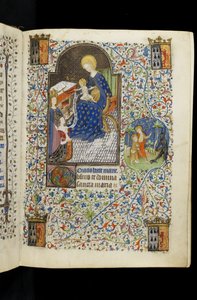 MS 62 f.20r, सेंट कैथरीन, इसाबेल ब्रेटनी को वर्जिन और चाइल्ड में प्रस्तुत करता है, इसाबेल स्टुअर्ट के लिए फ्रांसिसी I, पत्नी से फ्रांसिस I, ड्यूक ऑफ ब्रिटनी के लिए लिखा गया, c.1445-50