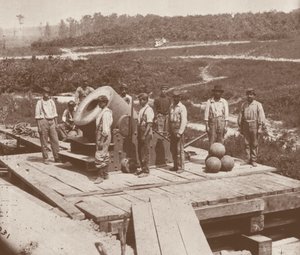 अमेरिकी गृहयुद्ध (1861-65) में प्रयुक्त 'डिक्टेटर' यूनियन आर्मी रेलरोड मोर्टार (बी/डब्ल्यू फोटो)