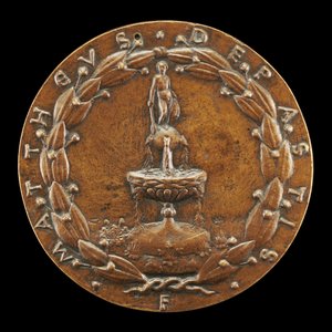 एक नग्न पुरुष आकृति [रिवर्स] द्वारा स्थापित फव्वारा, c. 1446.