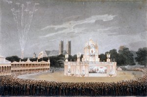 ग्रीन पार्क, वेस्टमिंस्टर, लंदन, 1814 में आतिशबाजी का प्रदर्शन