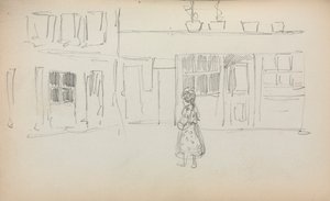 इटैलियन स्केचबुक: स्ट्रीट सीन विथ ए गर्ल पेज 159, 1898-1899। द्वारा मौरिस ब्राजील प्रेंडरगैस्ट