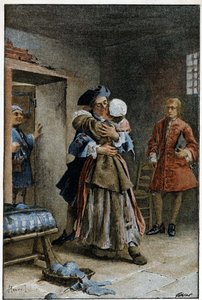 अस्पताल का दौरा - ल'एबे प्रीवोस्ट (1697-1763), फ्रांसीसी लेखक द्वारा "हिस्ट्री ऑफ मैनन लेस्कॉट एंड द शेवेलियर डेस ग्रिएक्स" में। मौरिस लेलोइर (1885) द्वारा चित्र के बाद उत्कीर्णन। द्वारा मौरिस लेलोइर