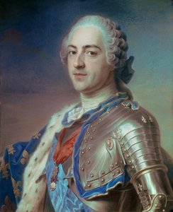 लुई XV का पोर्ट्रेट (1710 - 1774) कवच में, ऑर्डर ऑफ द होली स्पिरिट और गोल्डन फ्लेस के डोरियों के साथ। मौरिस क्वेंटिन डेलाटोर द्वारा पेस्टल को क्वेंटिन डी ला टूर या क्वेंटिन डी लाटौर (1704-1788) के रूप में जाना जाता है। द्वारा मौरिस क्वेंटिन डी ला टूर