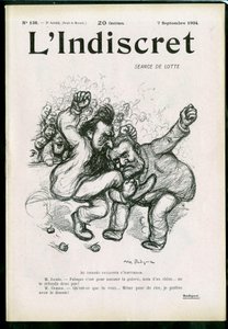"L'Indiscret" का कवर, B & W . में व्यंग्य द्वारा मौरिस रेडिगेट