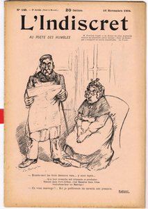 "L'Indiscret" का कवर, B & W . में व्यंग्य द्वारा मौरिस रेडिगेट
