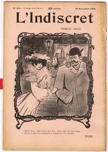"L'Indiscret" का कवर, B & W . में व्यंग्य द्वारा मौरिस रेडिगेट