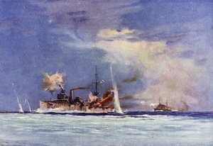HMAS सिडनी, जर्मन क्रूजर एमडेन, कोकोस की लड़ाई, 9 नवंबर, 1914 को हमला करते हुए, कैप्टन जॉन ग्लॉसॉप ने कमान संभाली
